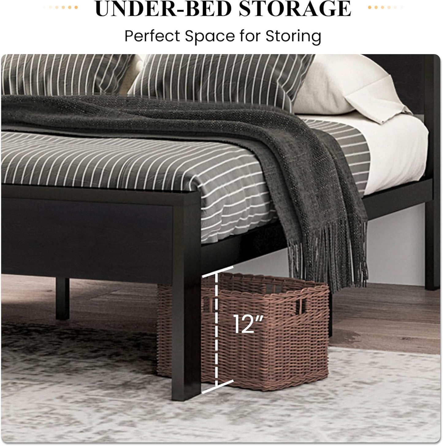 Queen Size Metal Platform Bed Frame with Wooden Headboard and Footboard, Mattress Foundation, No Box Spring Needed