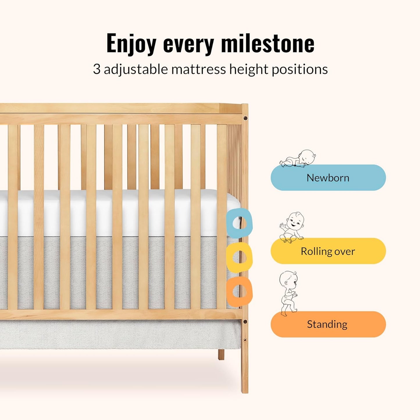 5-In-1 Convertible Crib In Natural, Greenguard Gold Certified, Fits Standard Full-Size Crib Mattress