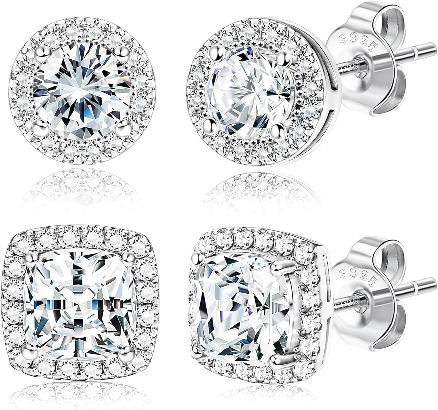 Hayoso 18K Gold Plated Halo Stud Earrings 925 Sterling Silver Cubic Zirconia Stud Earrings Round Square Diamonique Stud