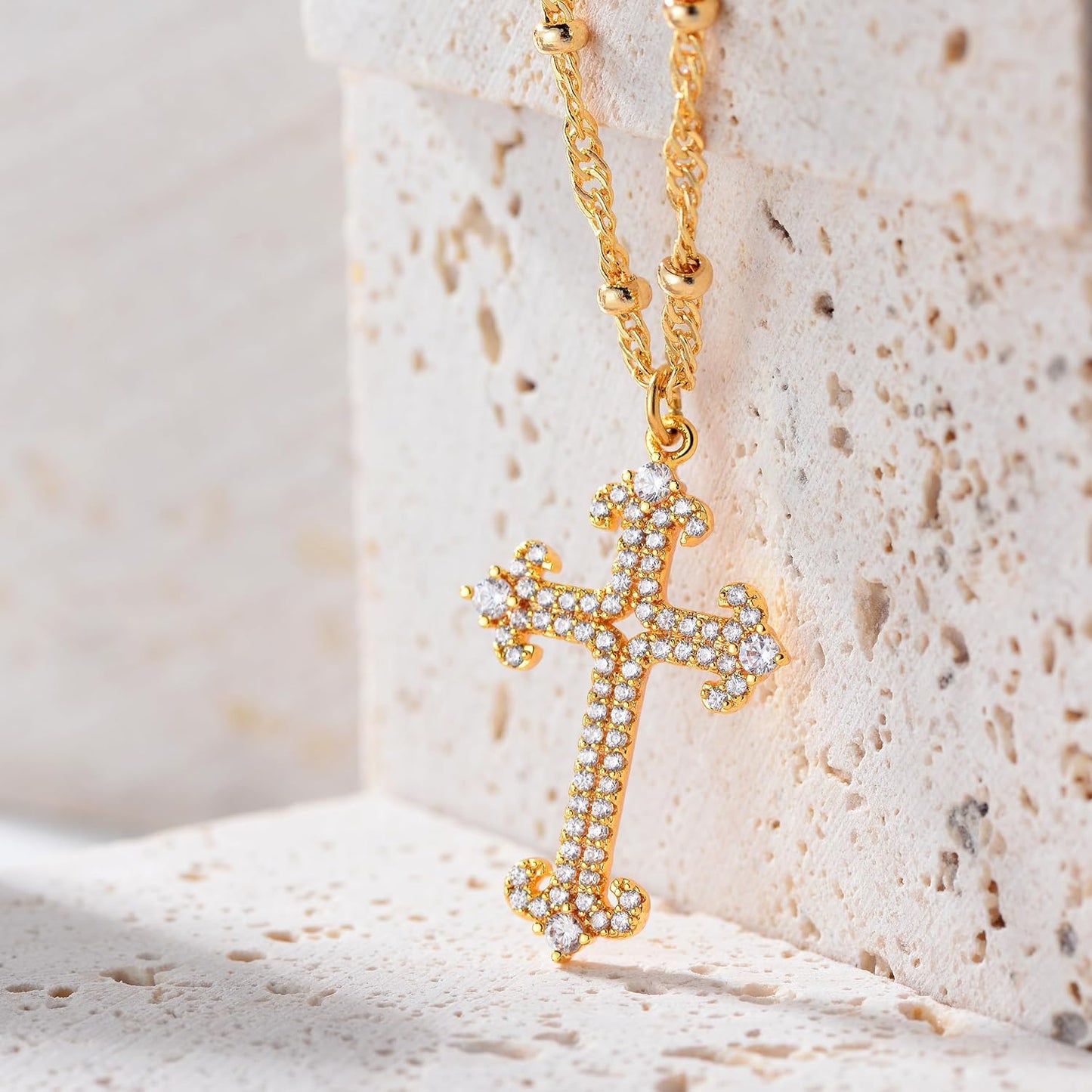 Cross Necklace 14K Plated Dainty Chain, Minimalist Faith Pendant Religious Prayer Jewelry Gift