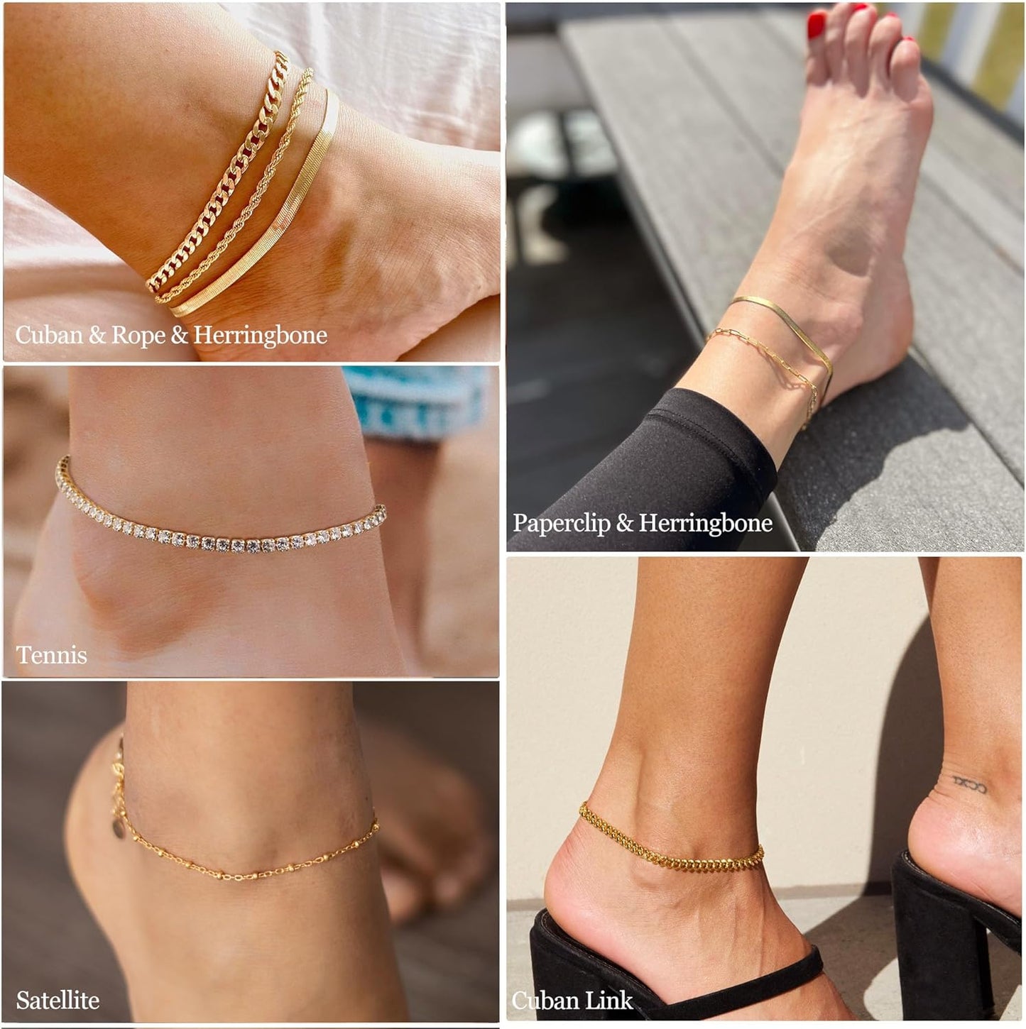 Gold  Ankle Bracelets for Women  - Dainty 6count  Anklets  Anklets Set Pack Summer Beach