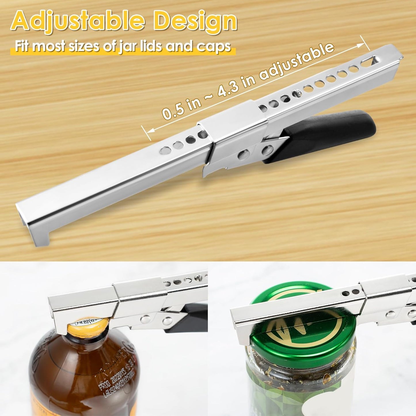 Dreyoo 2 Pack Adjustable Jar Can Opener, Multifunctional Stainless Steel Can Opener with Jar Grippe