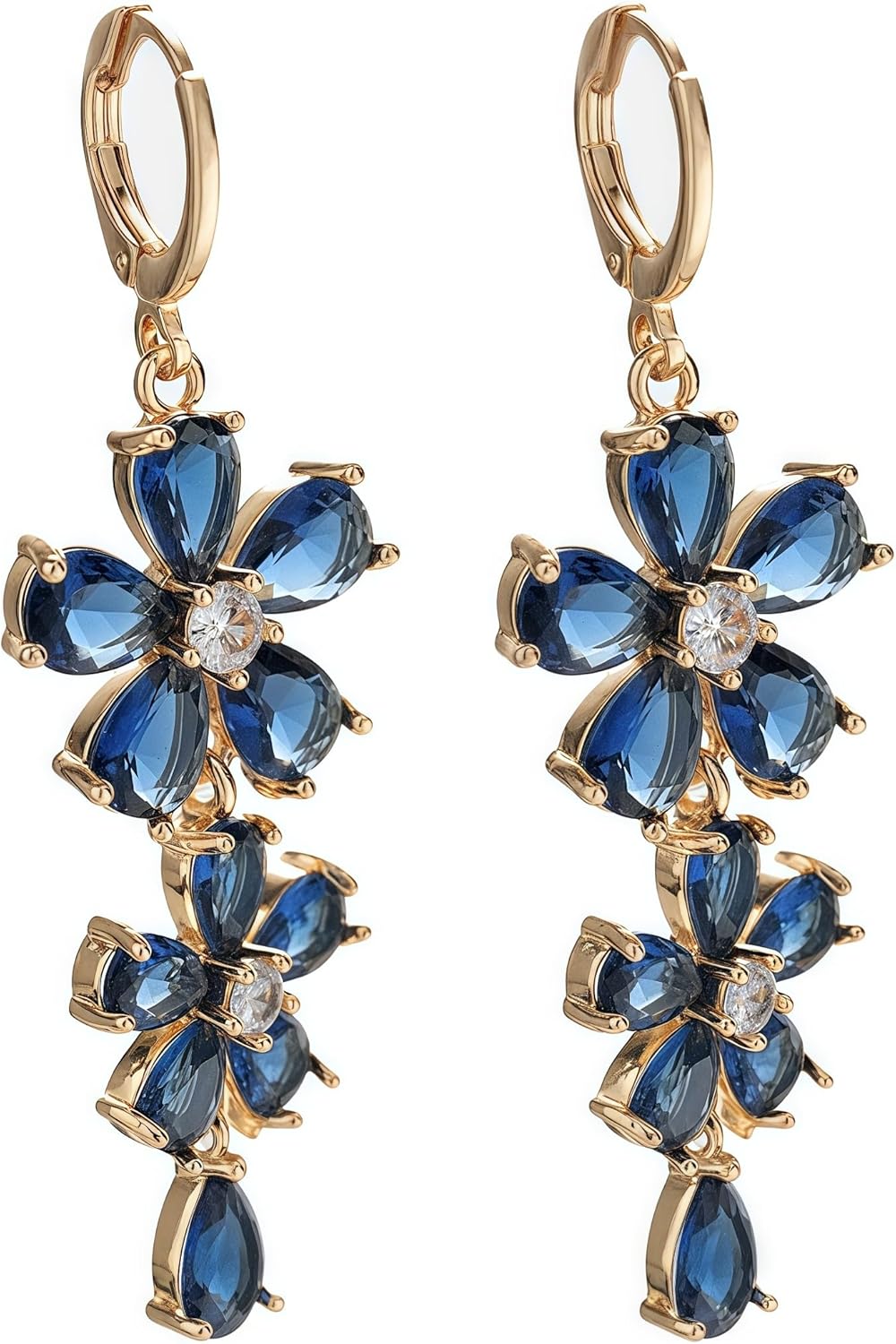 Vuskdtei18K Gold Plated Flower Dangle Earrings for Women, Hypoallergenic Cubic Zirconia Earrings, Elegant Chandelier Drop Earrings