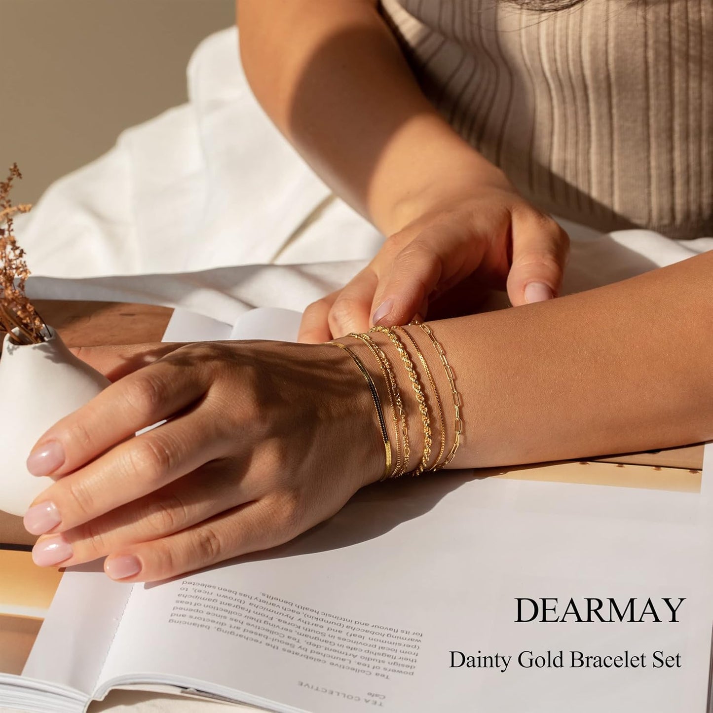Gold Bracelets for Women Waterproof, 14K Real Gold Jewelry Sets Trendy Thin Dainty Stackable Cuban Link