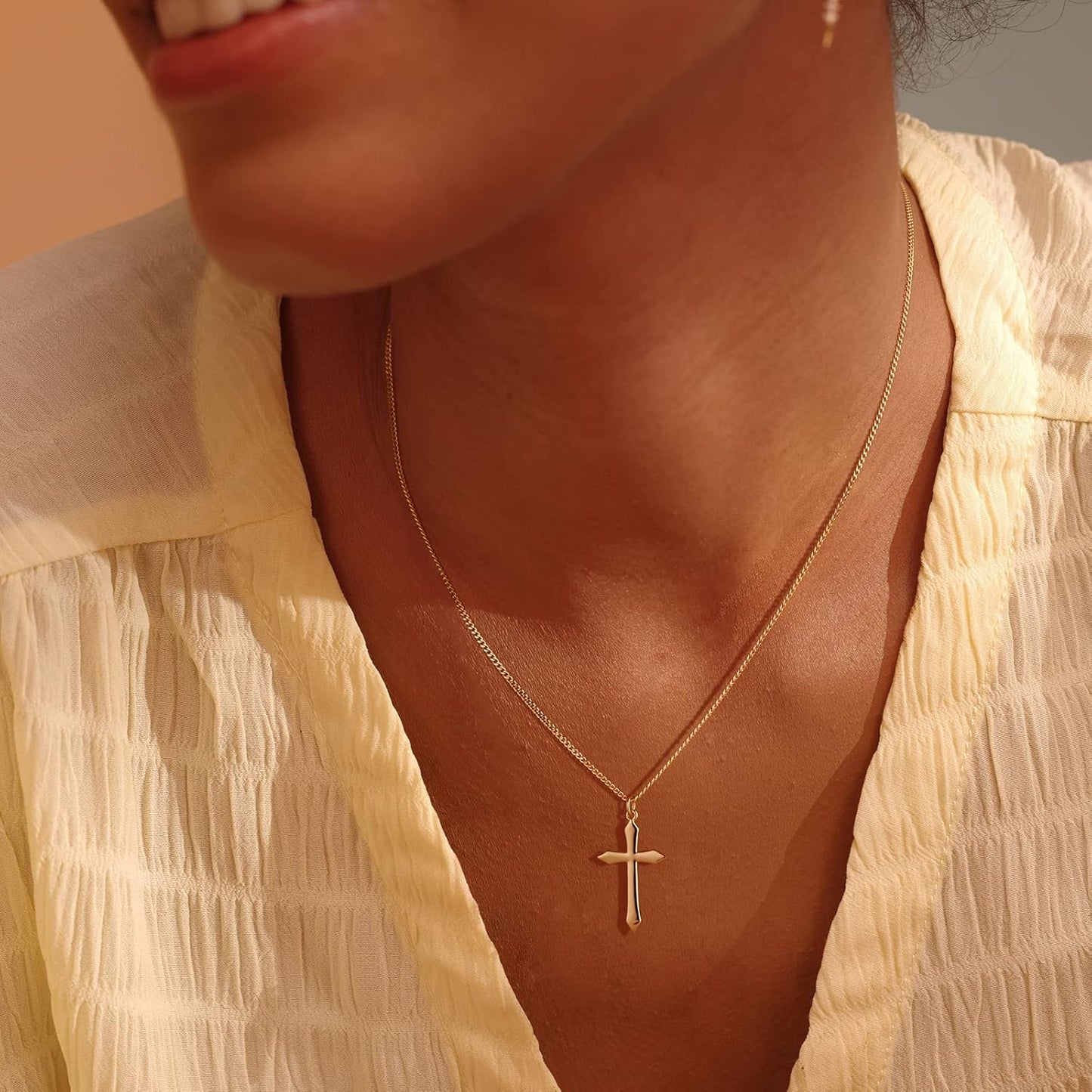 Cross Necklace 14K Plated Dainty Chain, Minimalist Faith Pendant Religious Prayer Jewelry Gift