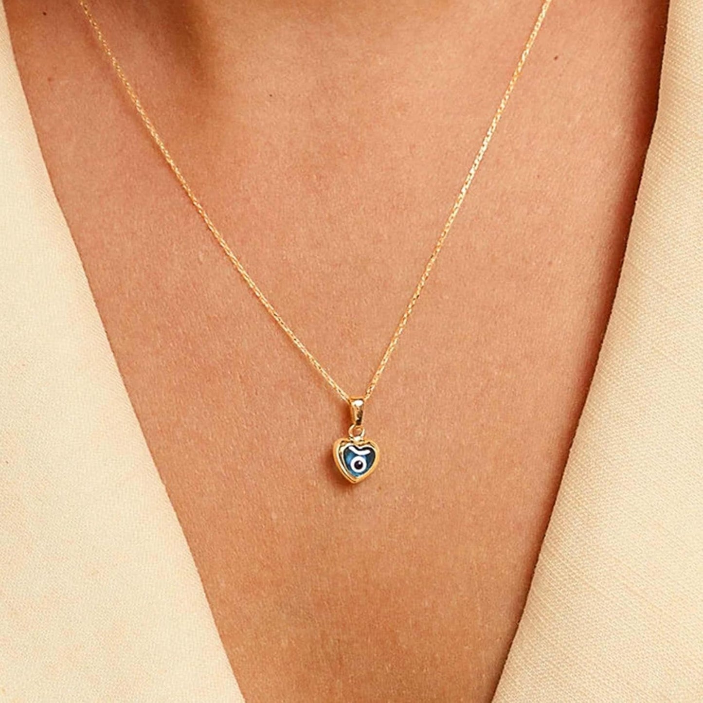 Evil Eye Necklace: 14K Gold Plated Blue CZ Diamond Boho Pendant for Women, Protection Gift