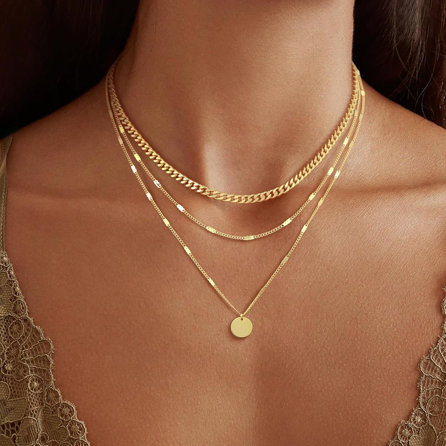 14K Gold Plated Layered Necklace Set - 5 Styles: Cuban/Snake/Paperclip/Twisted Chain