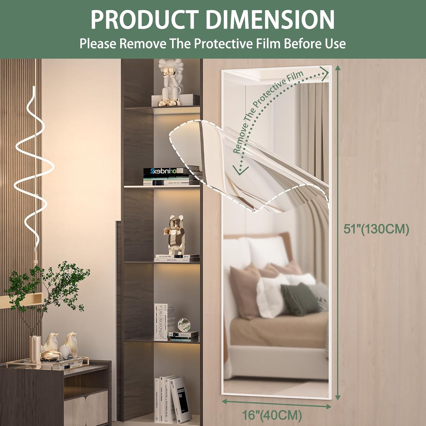 Door Mirror Full Length, 51 x 16 Inch Full Body Wall Mirror Over The Door Hanging Mirror
