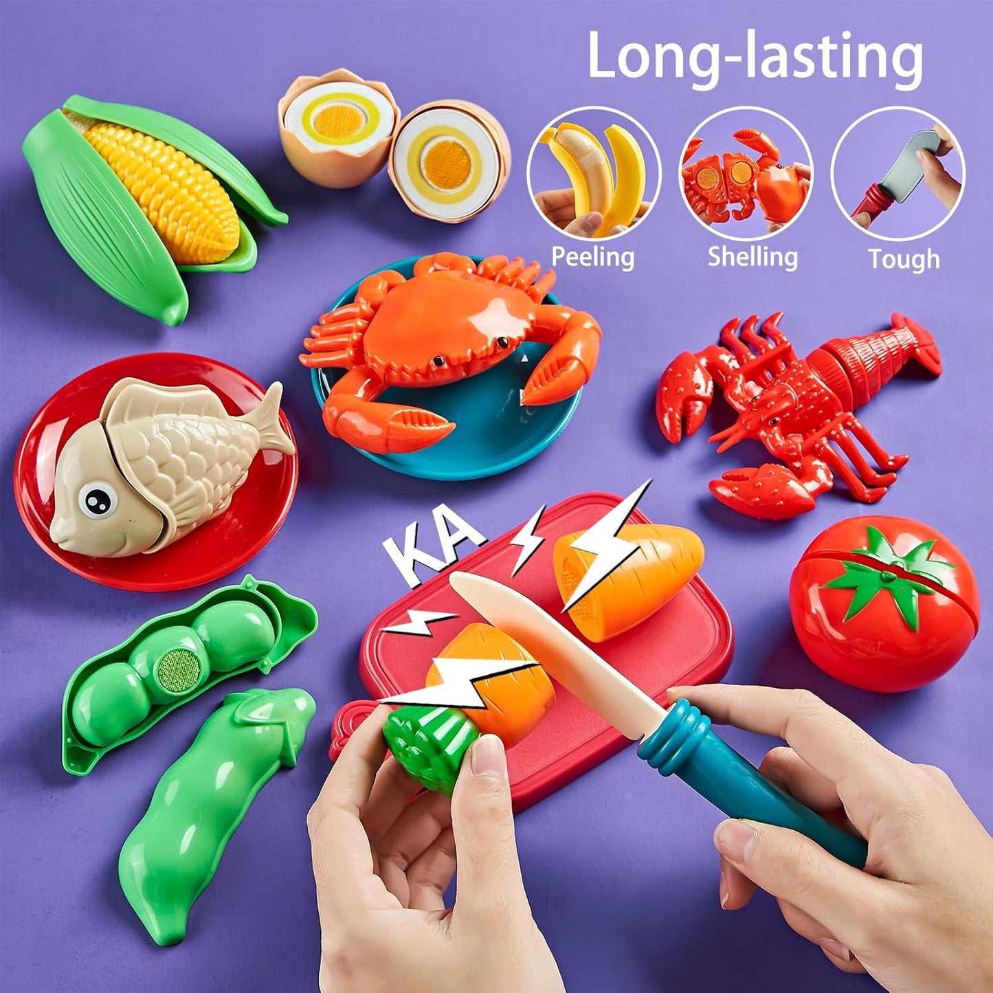 OMOMMD Pretend Play Food for Kids Kitchen, 78Pc Cutting Toy Food with Storage Bag