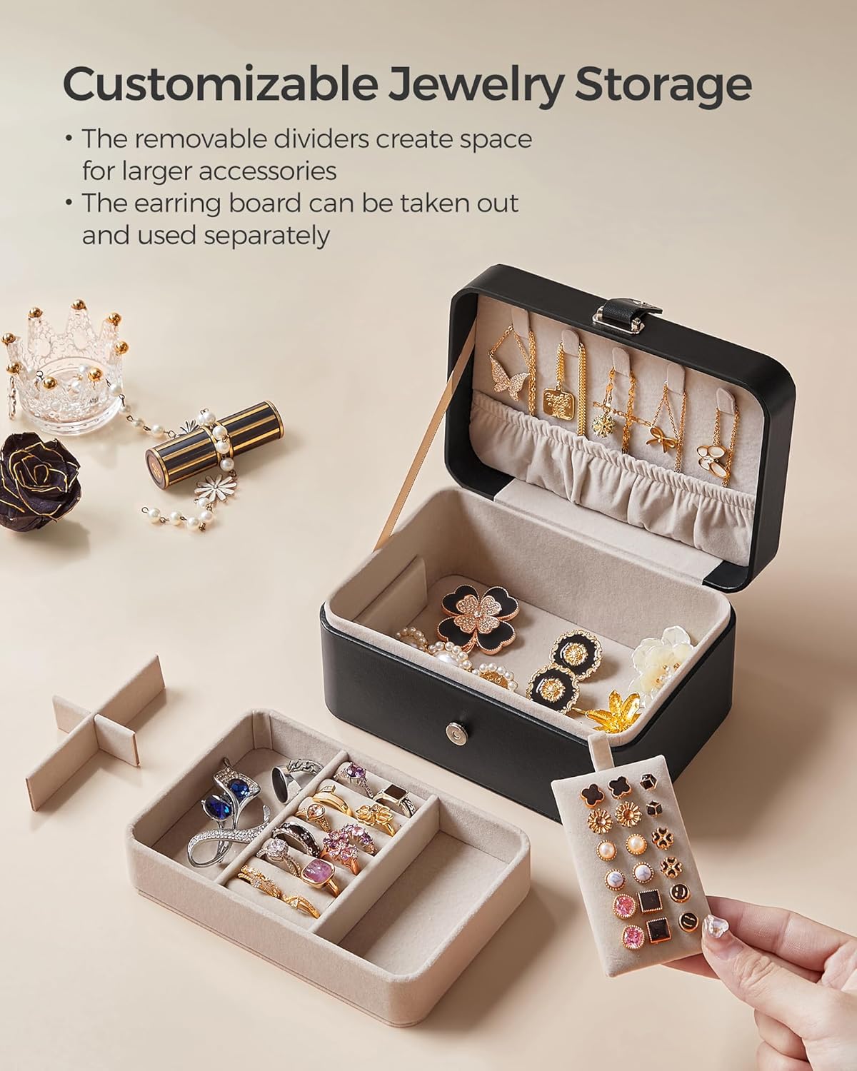 Travel Jewelry Case, 2-Layer Jewelry Holder Organizer, Portable Versatile Earring Storage