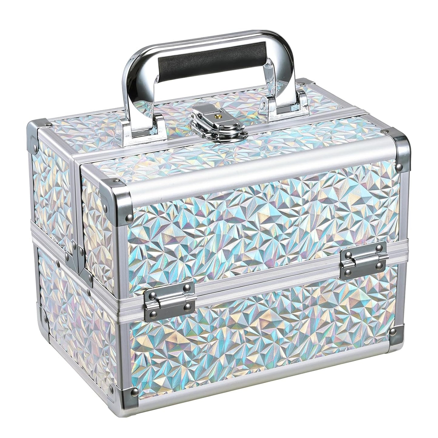 Makeup Organizer Portable Cosmetic Box Storage with 2 Trays Mirror Locking Make Up Travel Case
