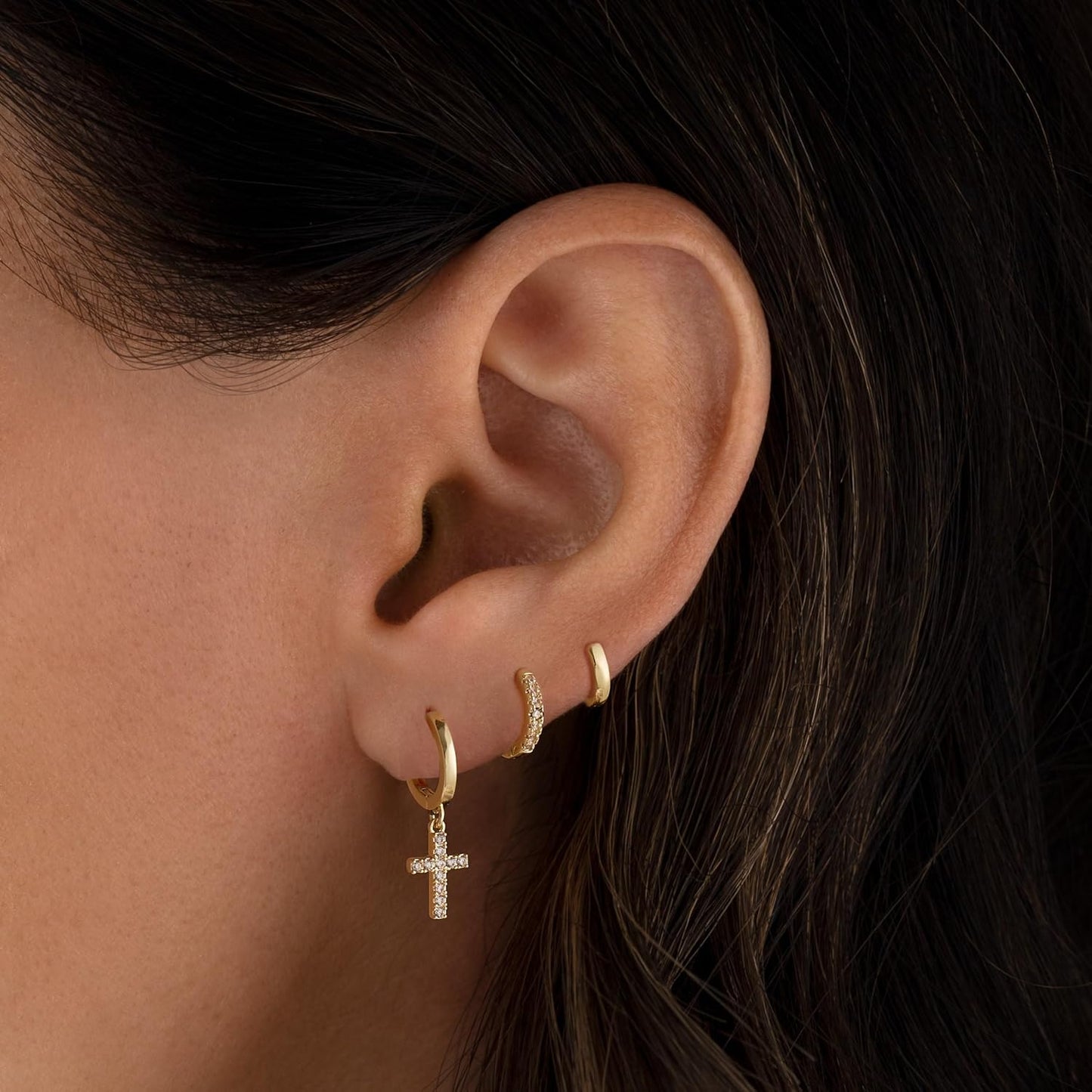 Gold Hoop Earrings Set for Women Trendy, 14K Gold Plated Chunky Hypoallergenic Small Diamond Cartilage Hoops Cute Cubic