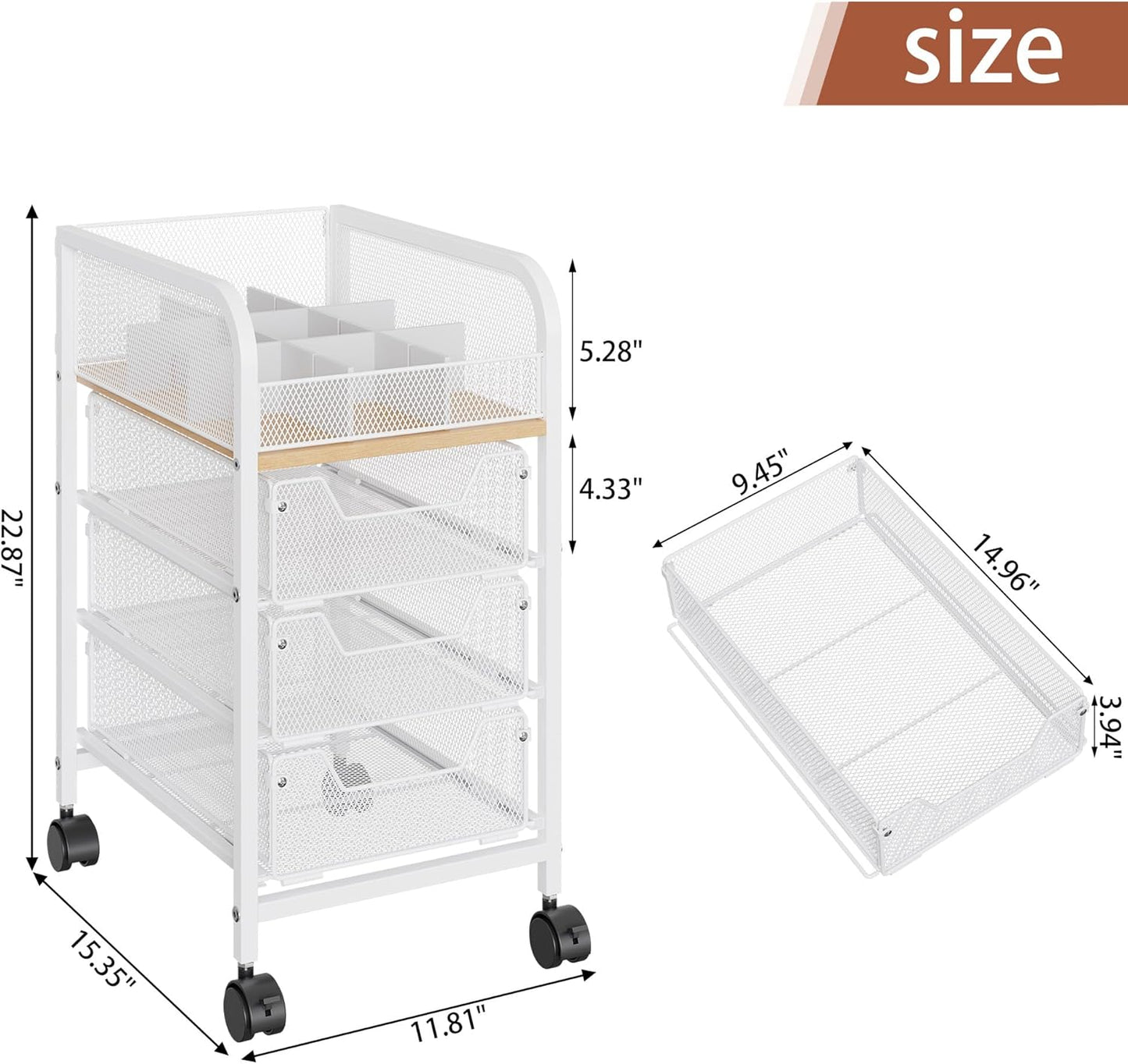 Rolling Makeup Cart Organizer with 3 Drawers, 4-Tier Narrow Floor Skincare Organizers with dividersr