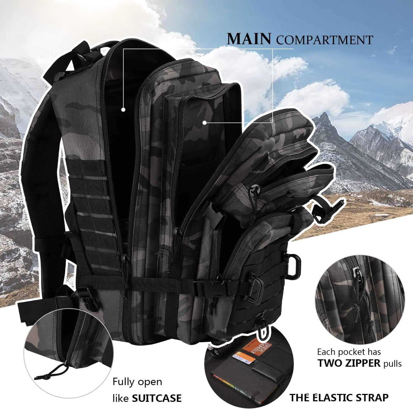 MOLLE Assault Pack, Tactical Backpack Military Army Camping Rucksack, 3-Day Pack Trip, D-Rings