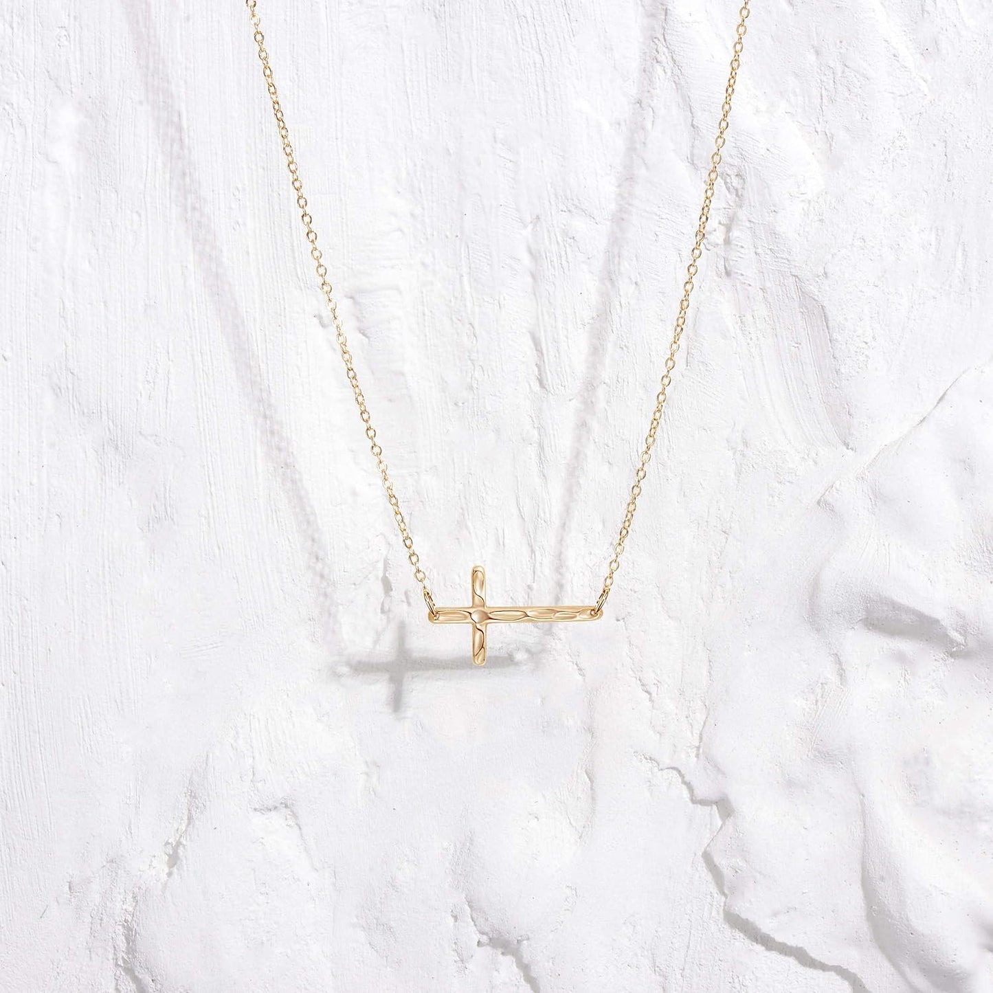 Cross Necklace 14K Plated Dainty Chain, Minimalist Faith Pendant Religious Prayer Jewelry Gift