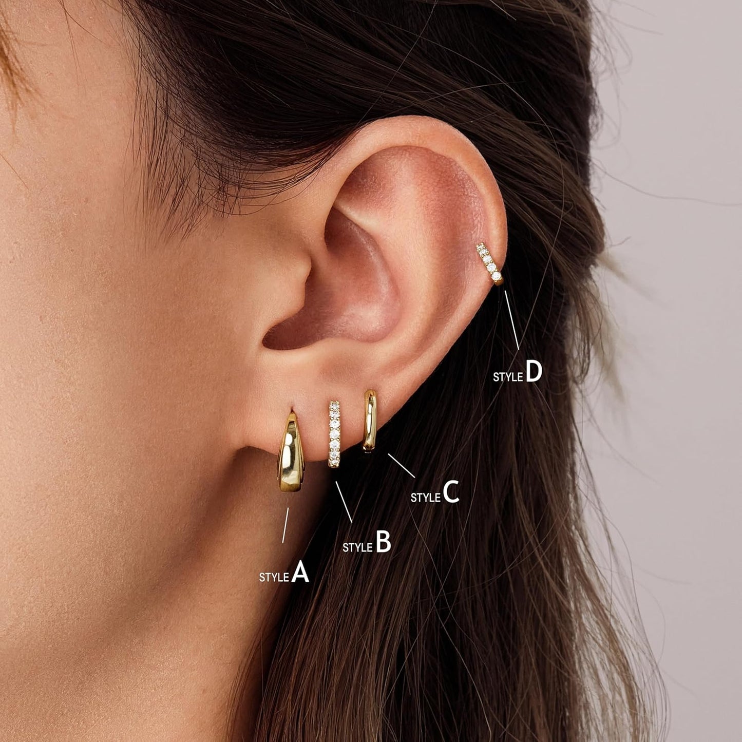 Small Gold Huggie Hoop Earrings Set for Women Men Hypoallergenic 14K Plated Stack Cartilage Earrings, Multiple Piercing
