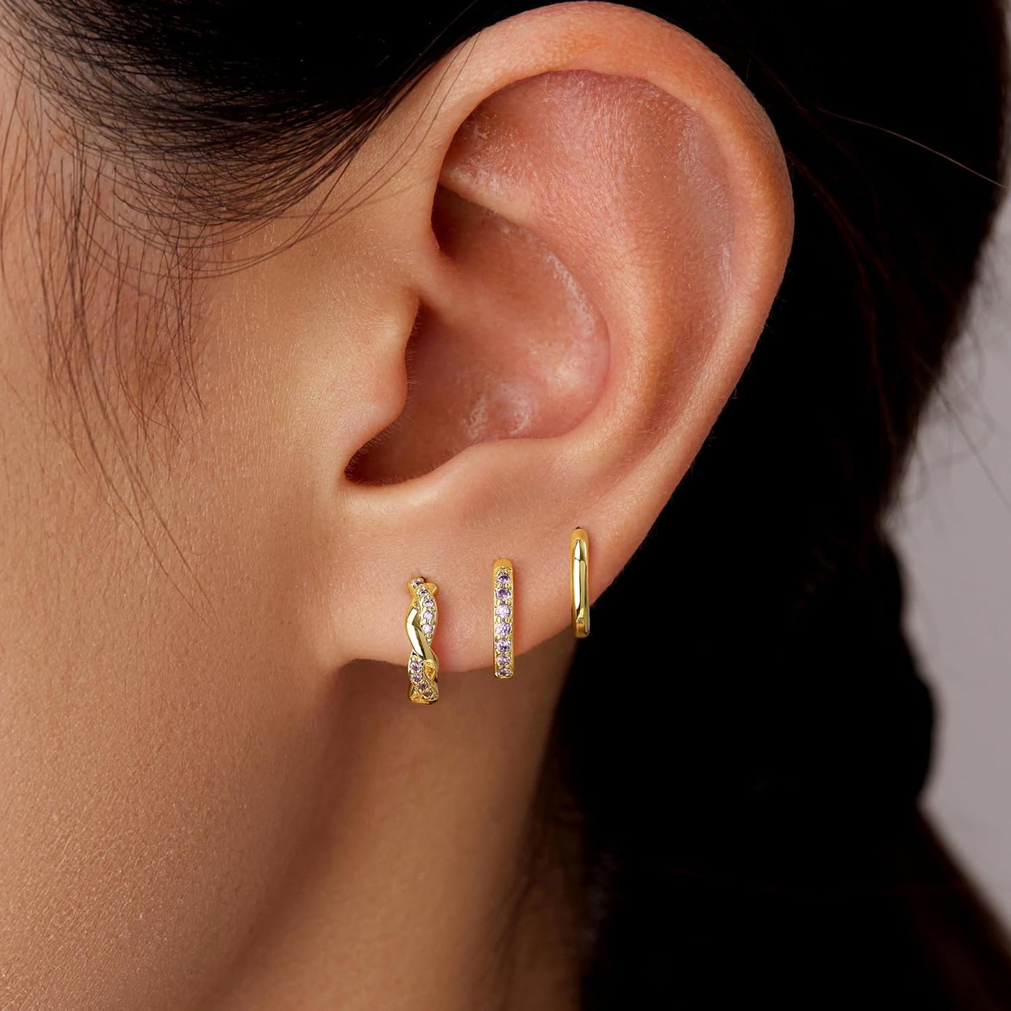 Inerney Gold Huggie Hoop Earrings Set for Women, Dainty Small Sterling Silver Earring Stacks Hypoallergenic Jewelry for Multiple Piercings