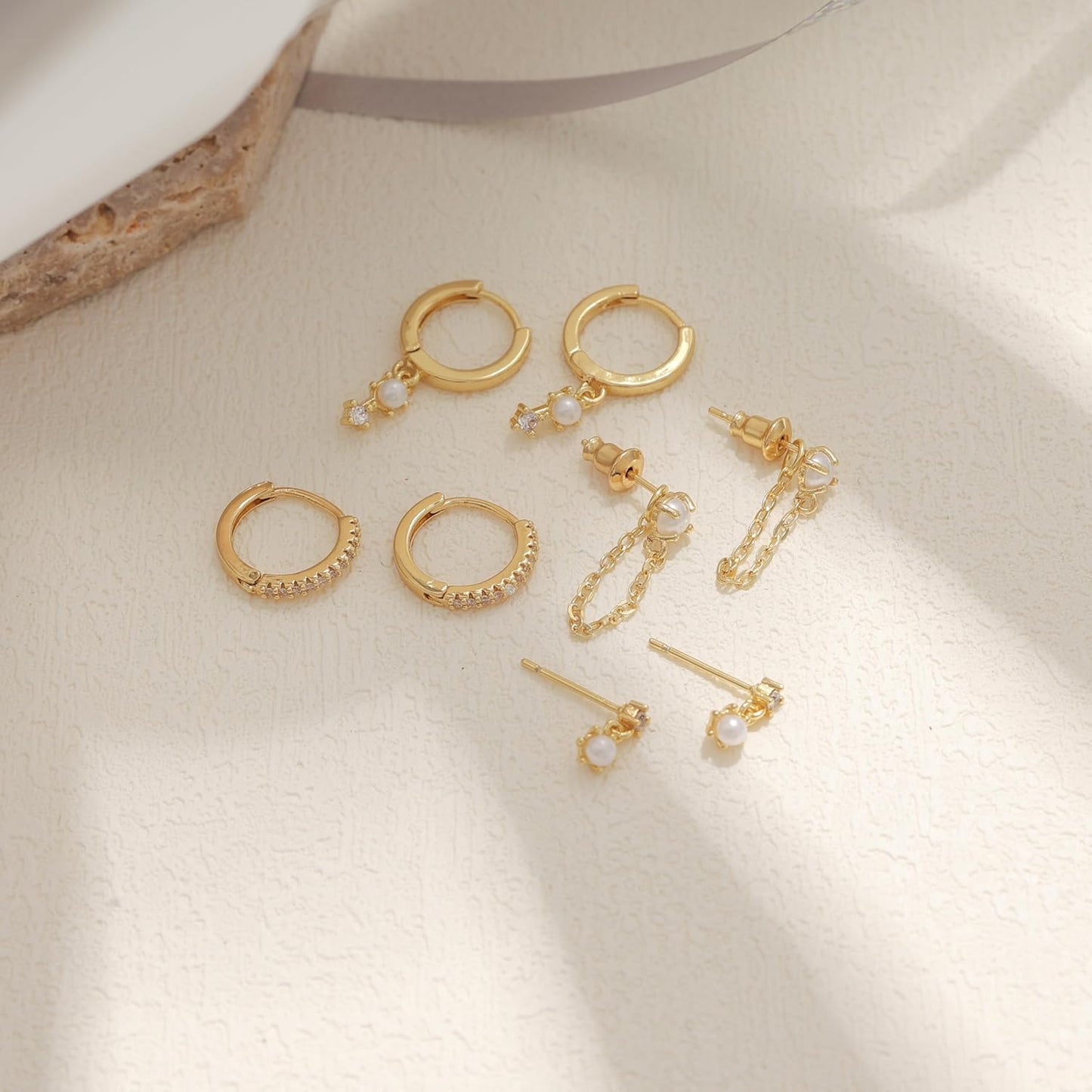 Gold Earrings for Women, 14k Gold Plated Dangle Huggie Earrings for Women Trendy Dainty Gold Hoop Earring Stacks
