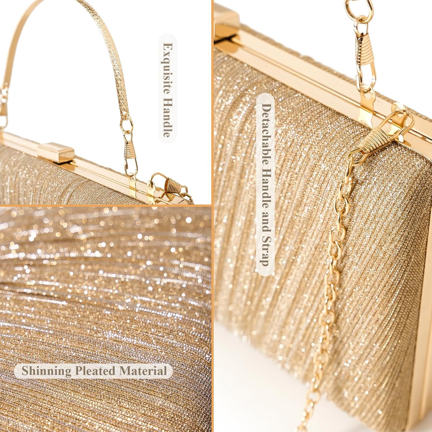 Clutch Purses for Women Pleated Evening Handbag with Chain Prom, Cocktail, and Wedding