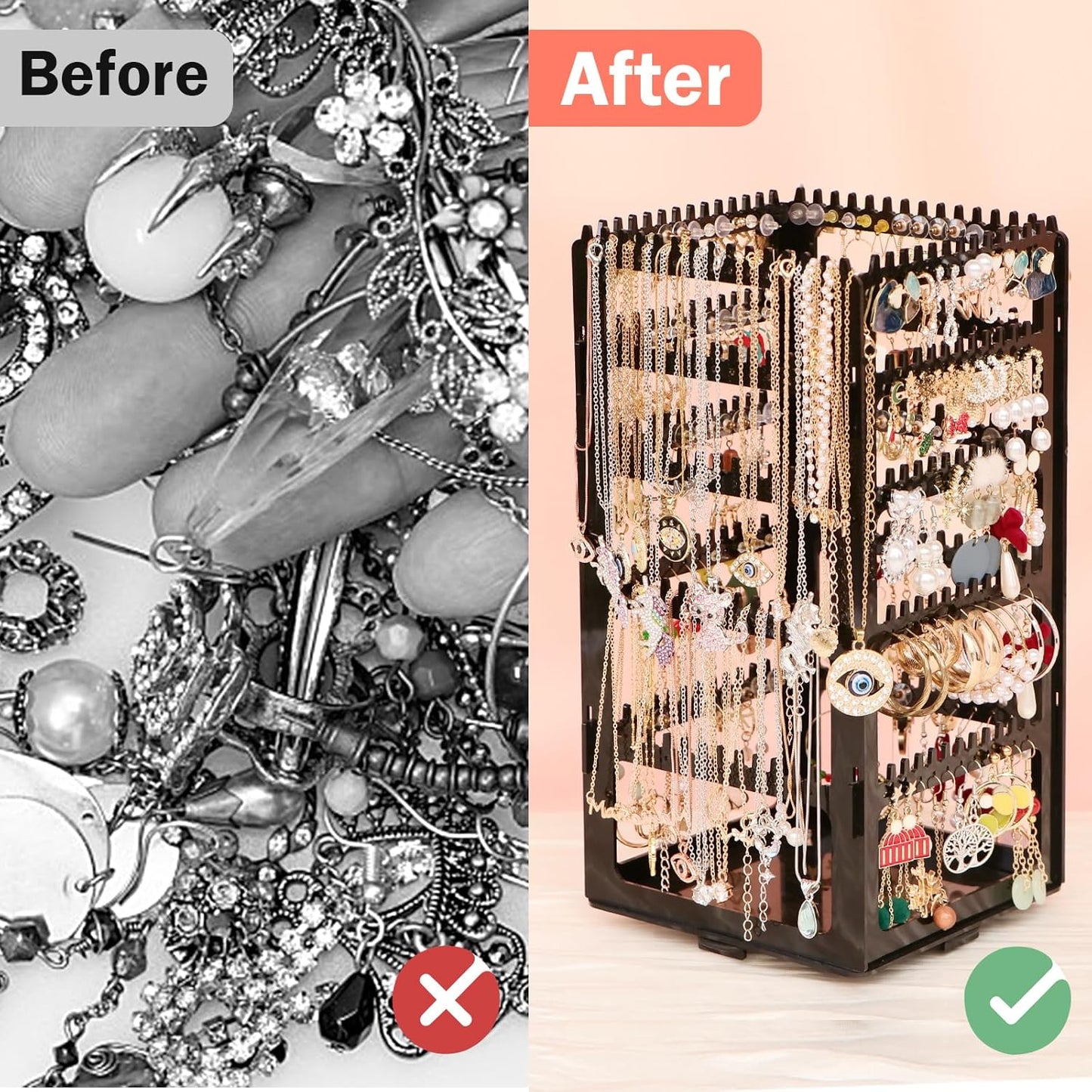 360 Rotating Earring Holder Organizer Stand,5 Tiers Acrylic Jewelry Organizers and Storage,228 Holes and 232 Grooves