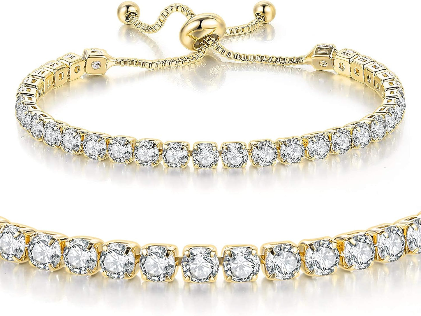 Tennis Bracelets for Women White Gold Plated Diamond AAA+ Cubic Zirconia CZ Dainty Classic Adjustable Slider