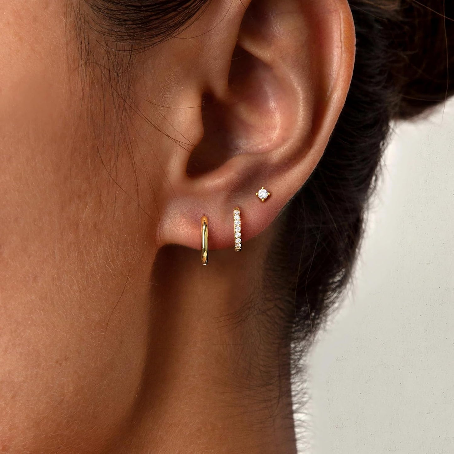 Small Sterling Silver Huggie Hoop Earrings Set for Women, 14K Gold Plated Hoops Stacks for Multiple Piercings
