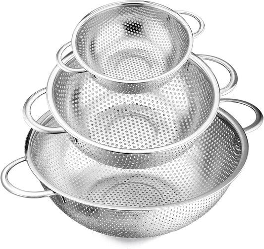 Micro-Perforated Metal Colander Strainer with Handle for Kitchen/Draining Pasta/Rinsing Vegetables Fruits