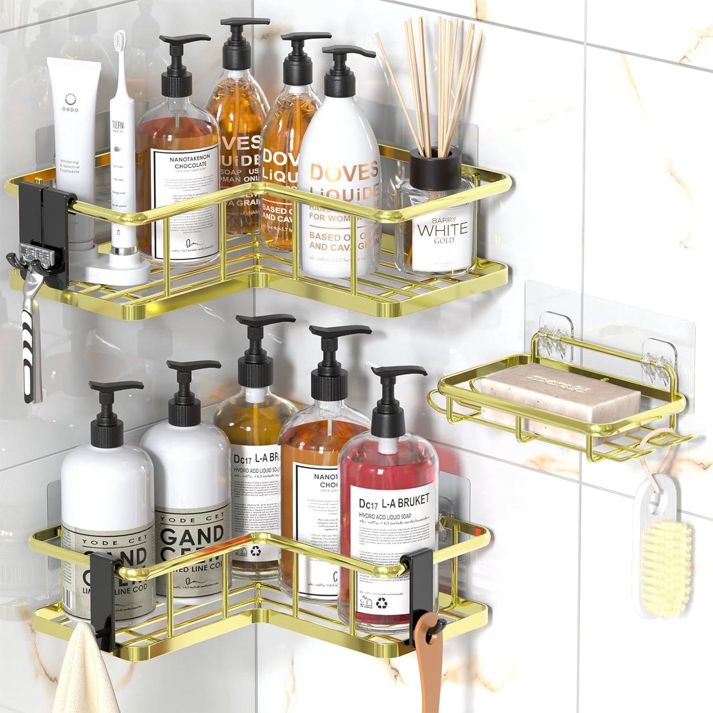 Shower Caddy Corner, 3-Pack Adhesive Rustproof Stainless Steel Shower Shelves, No Drilling
