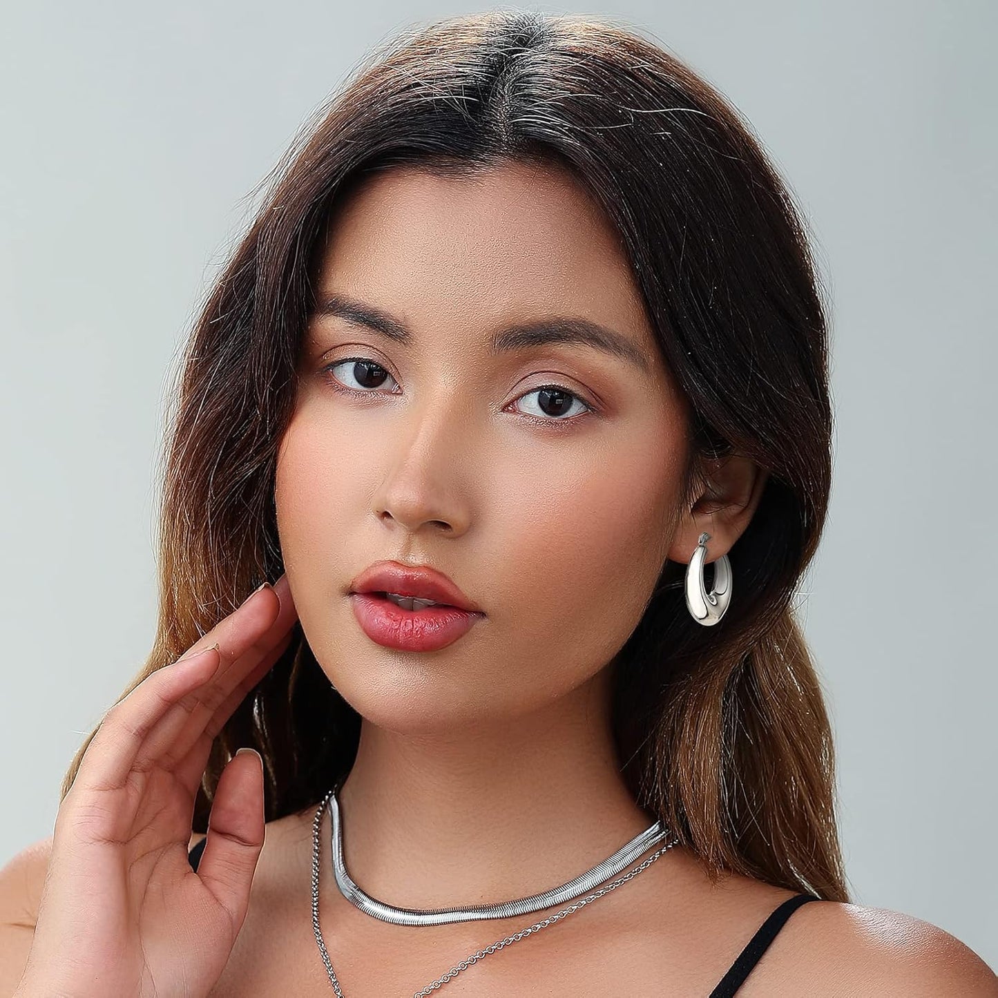 Gold Chunky Hoop Earrings Set for Women, 14K Gold Plated Twisted Huggie Hoop Earring, Thick Open Hoops Set Lightweight