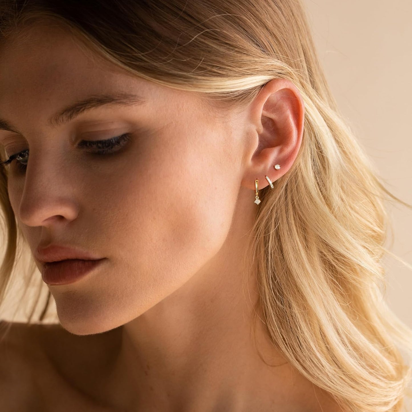 Freekiss 3 Pairs Gold Hoop Earrings Set: Dainty Stud Earrings Trendy Small 14K Gold Plated Hypoallergenic Dangle Cartilage