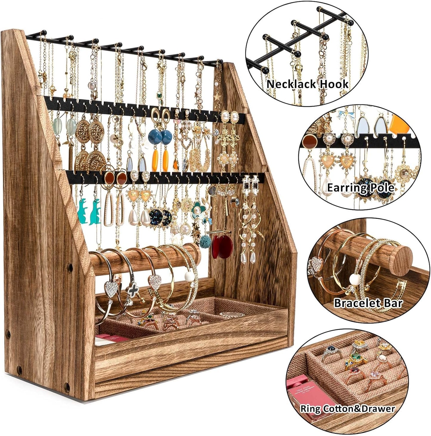 Jewelry Organizer Stand, 5 Layer Earring Holder Organizer with Necklace Holder, Organizer Display