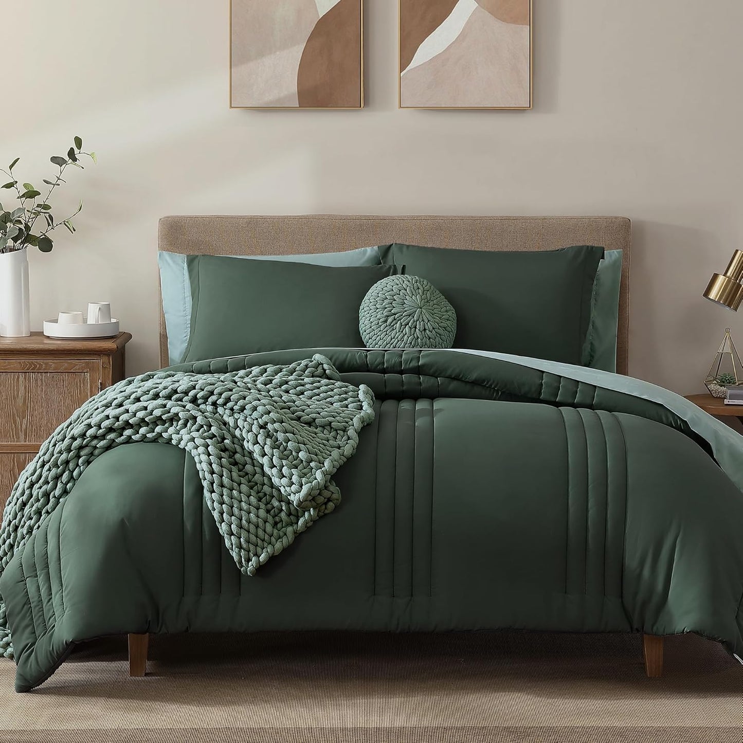Queen Comforter Set - 7 count Beige Bed in a Bag Queen Bedding Sets , All Seasons