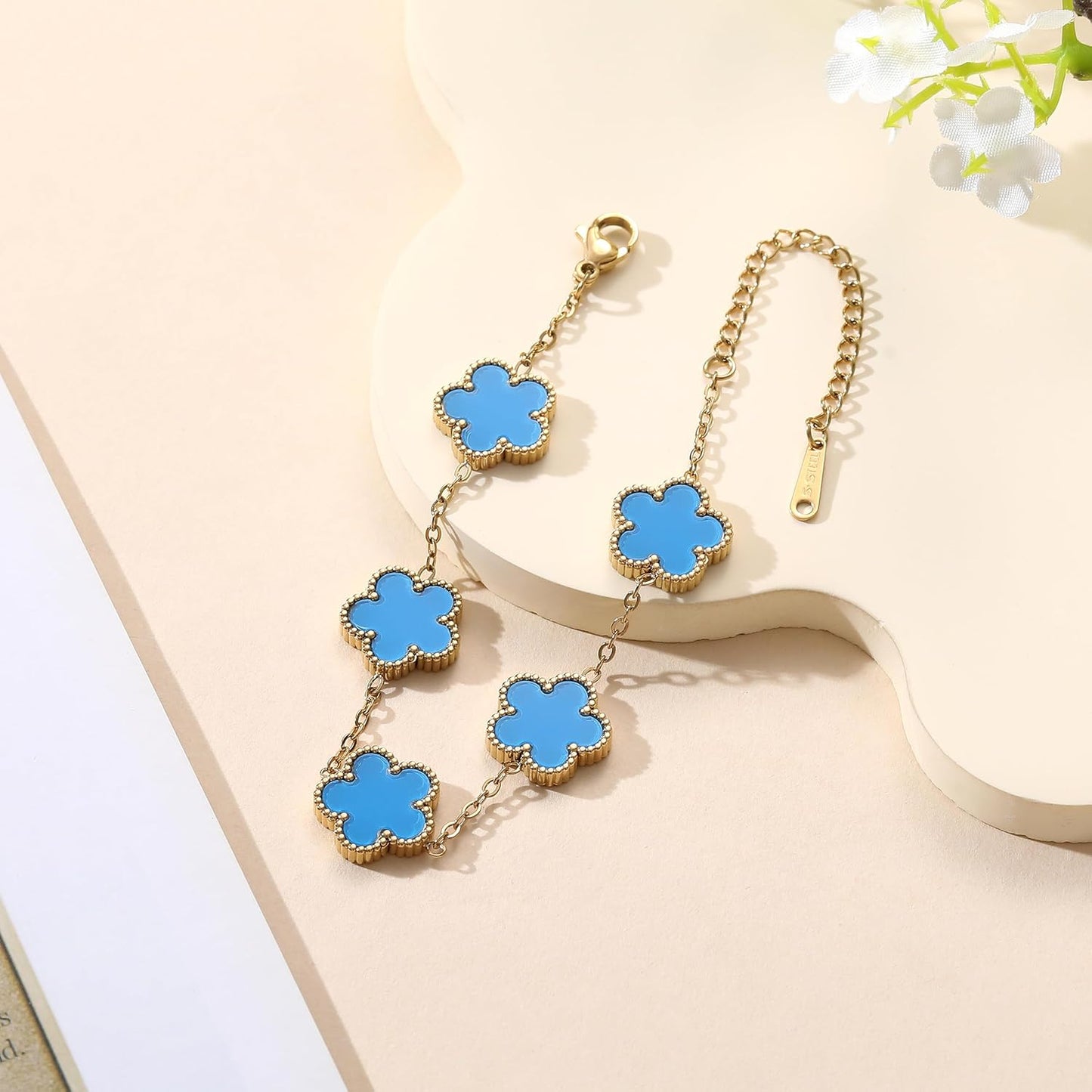 Four Leaf Clover Bracelet for Women 18K Gold Plated Stainless Steel Lucky 4 Leaf Gold Link Bracelet Jewelry Gift for Women