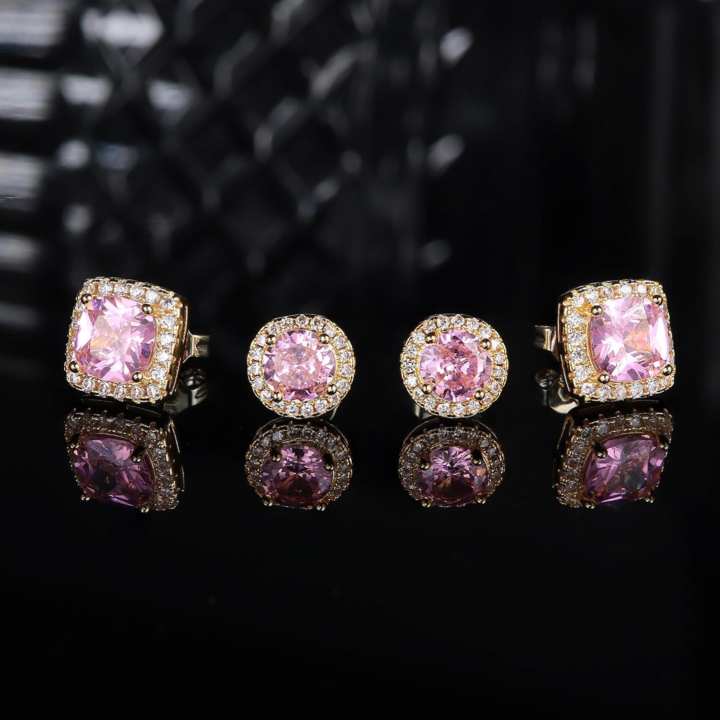 Hayoso 18K Gold Plated Halo Stud Earrings 925 Sterling Silver Cubic Zirconia Stud Earrings Round Square Diamonique Stud