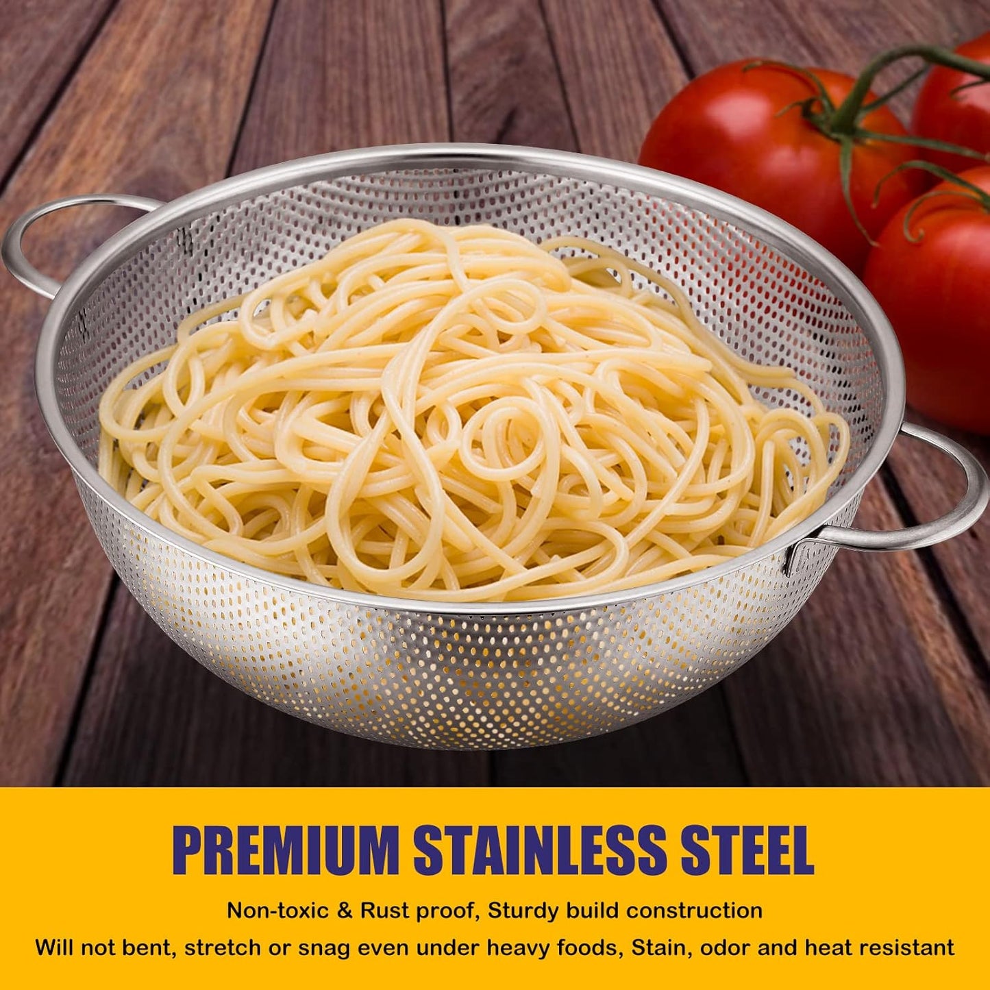 Micro-Perforated Metal Colander Strainer with Handle for Kitchen/Draining Pasta/Rinsing Vegetables Fruits