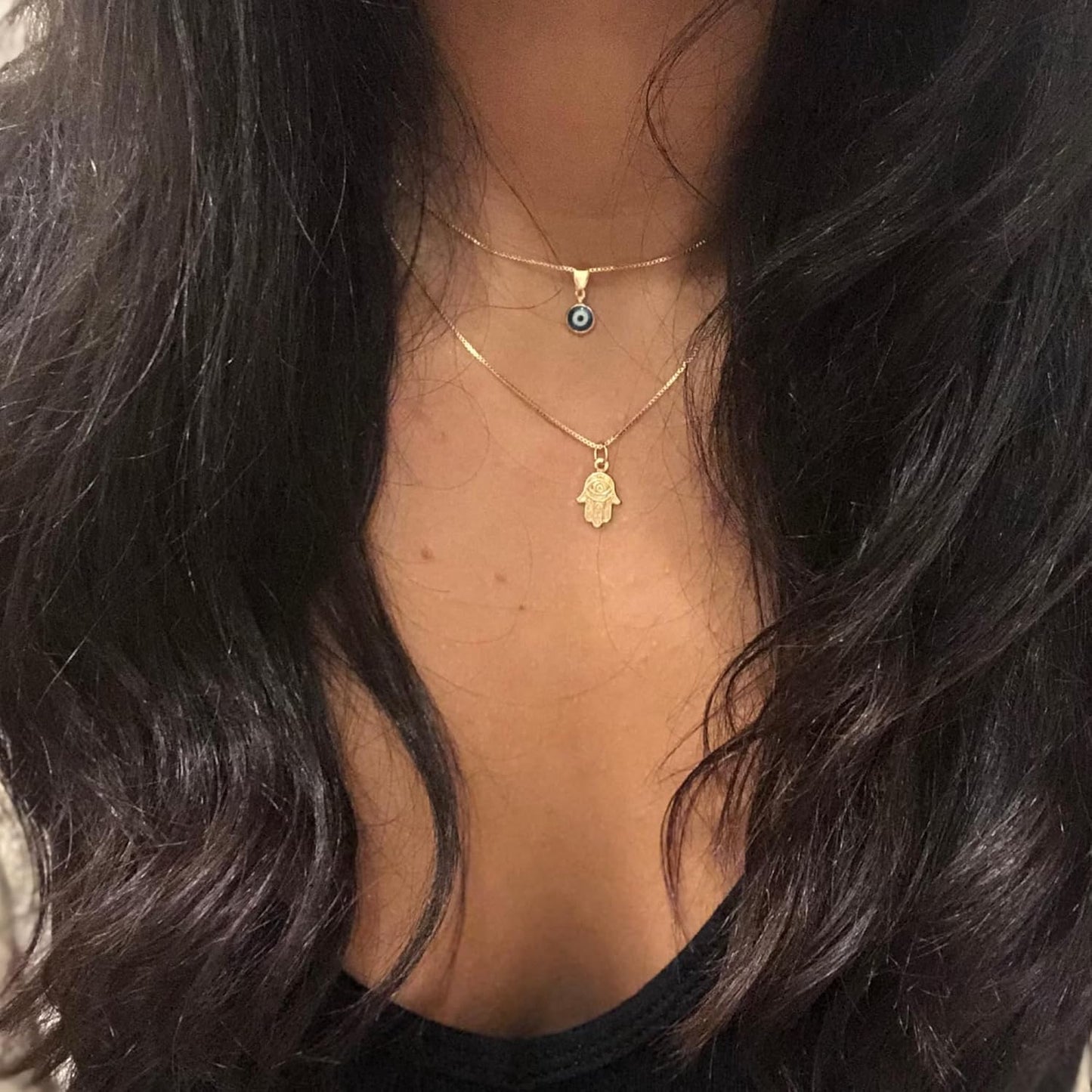 Evil Eye Necklace: 14K Gold Plated Blue CZ Diamond Boho Pendant for Women, Protection Gift