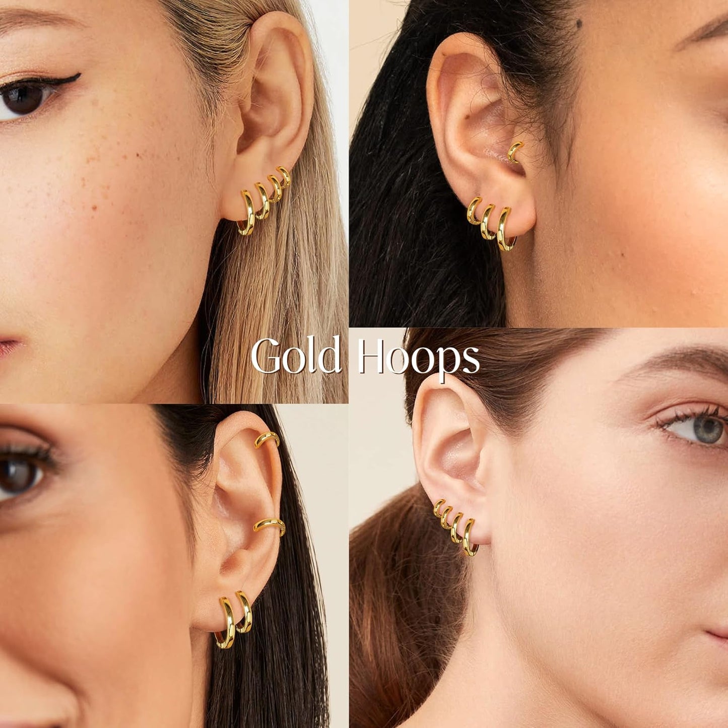 Small Gold Huggie Hoop Earrings Set for Women Men Hypoallergenic 14K Plated Stack Cartilage Earrings, Multiple Piercing