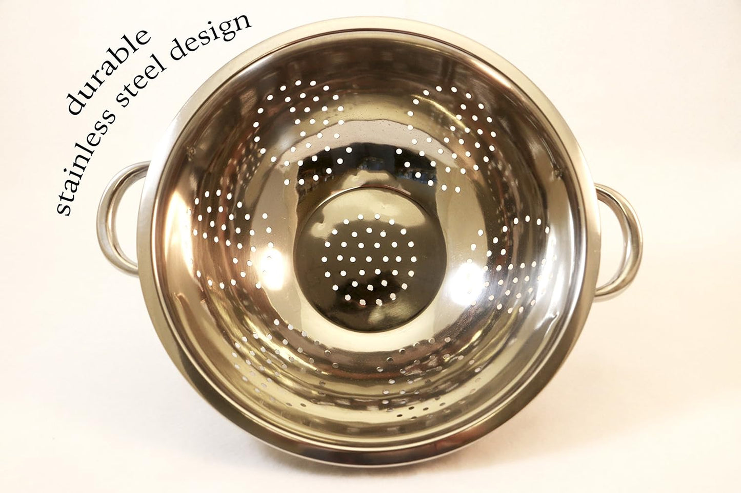 Heavy Duty Stainless Steel Colander 5 Qt | Easy Grip Handles | Self-Draining Base | Mirror Polished