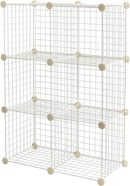 6 Cube Wire Grid Stackable Storage Shelves, 12.6 x 26 x 38 inches, White