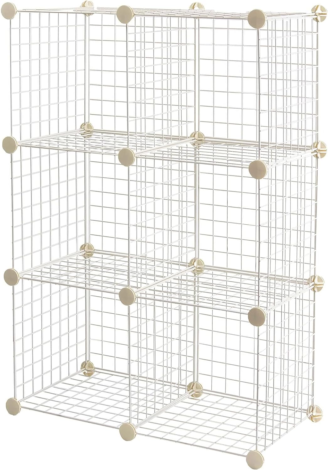 6 Cube Wire Grid Stackable Storage Shelves, 12.6 x 26 x 38 inches, White