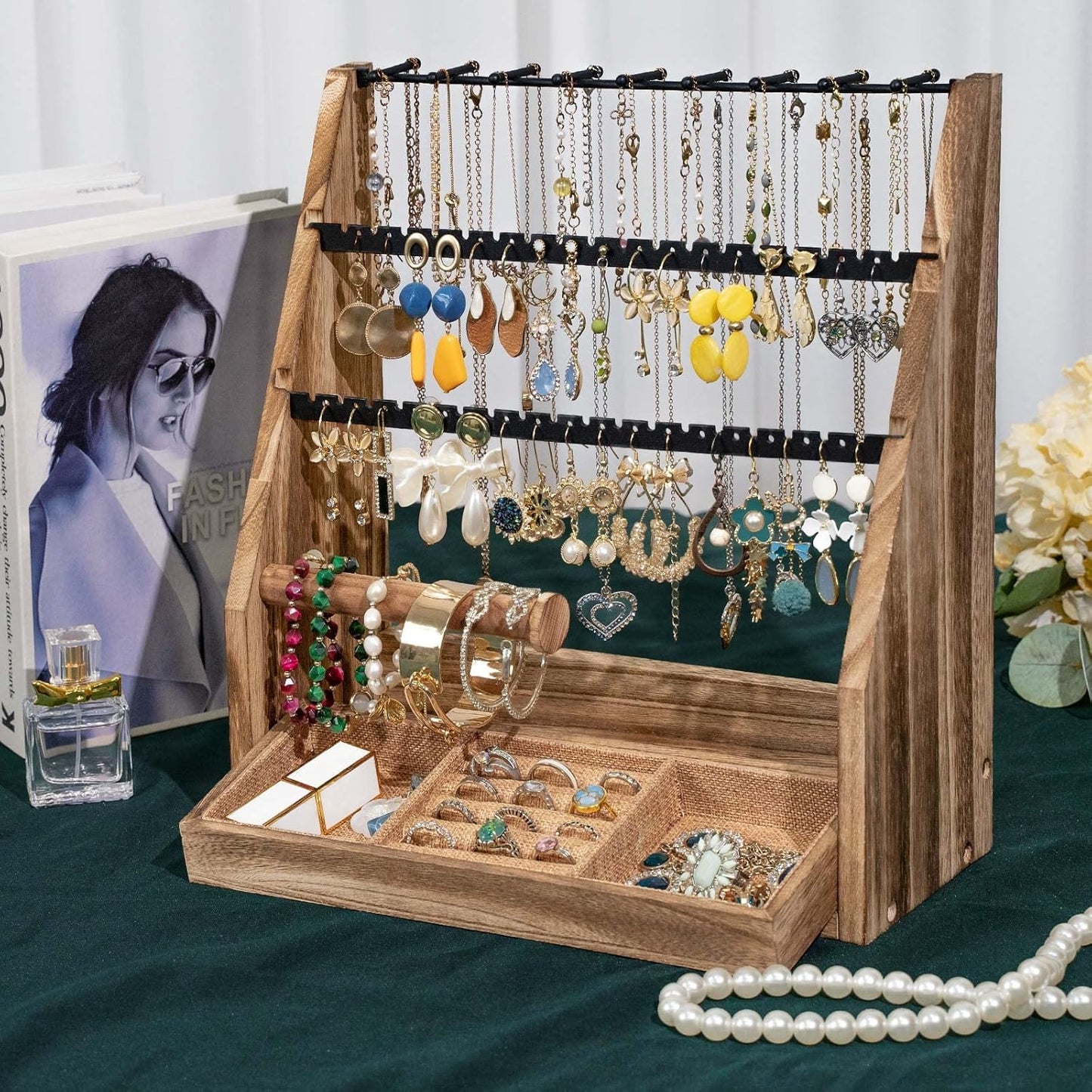 Jewelry Organizer Stand, 5 Layer Earring Holder Organizer with Necklace Holder, Organizer Display