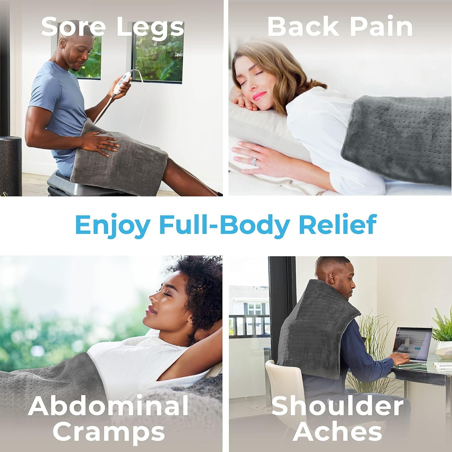 OMOMMD PureRelief Ultra-Wide Microplush Heating Pad - 20” x 24” XXL Size & 6 Heat Settings for Temporary Neck, Shoulder & Back Pain Relief - Moist Heat Option & Machine Washable (Gray)