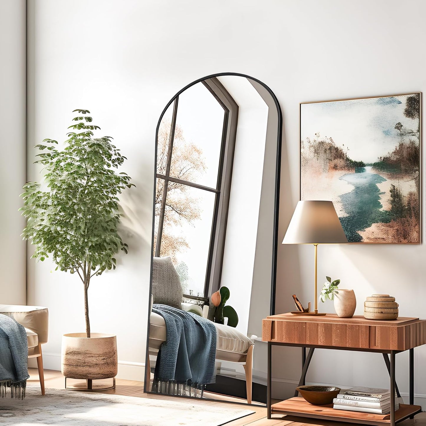 Arched Full Length Mirror with Stand, 56"x19"  Free Standing, Leaning Against Wall or Wall-Mounted