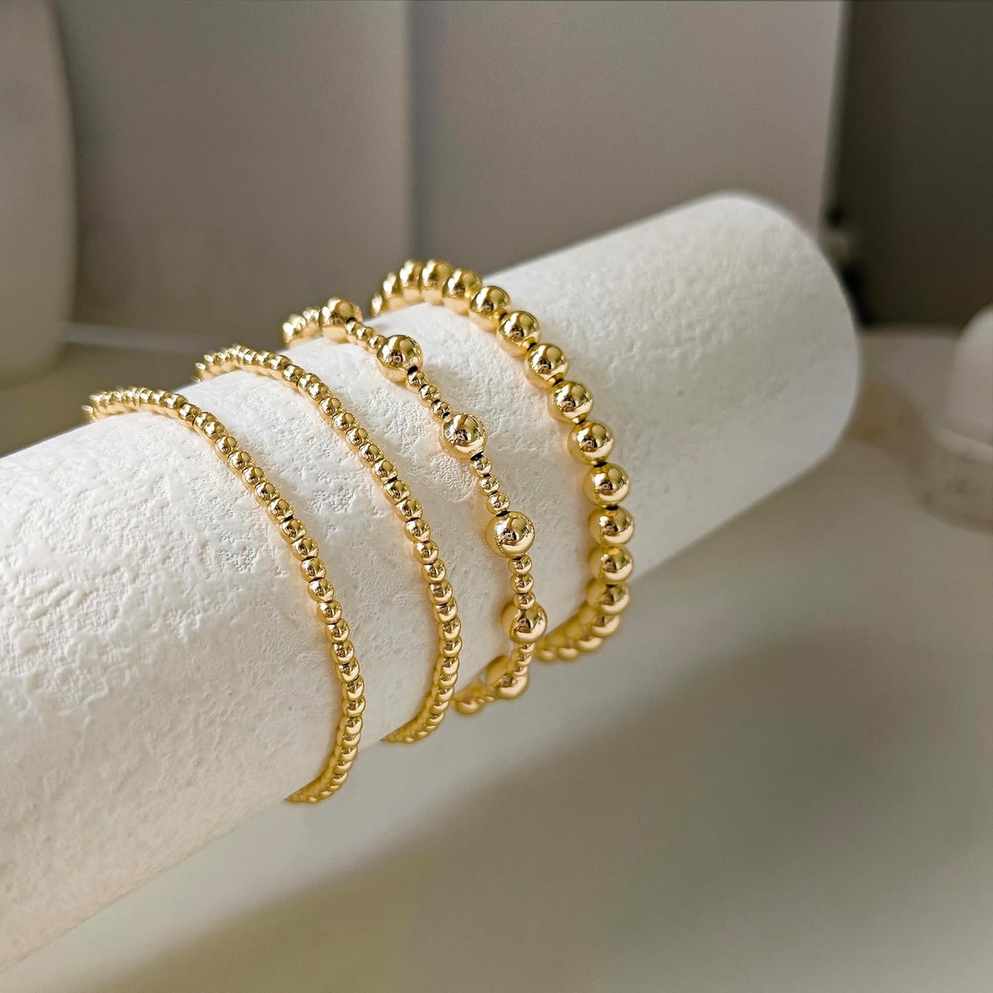 Gold Bracelets for Women 14K Gold Plated Cross Bracelet Strand Bead Ball Bracelets stack Set Chunky Chain Bracelet Trendy