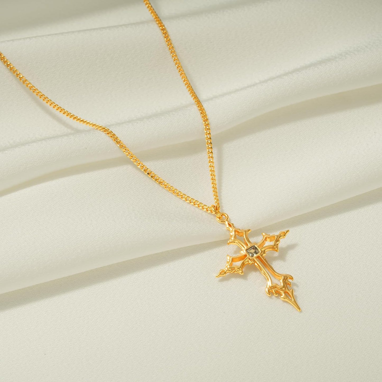 14K Gold Cross Pendant Necklace for Women – Adjustable Dainty Chain, Faith Jewelry