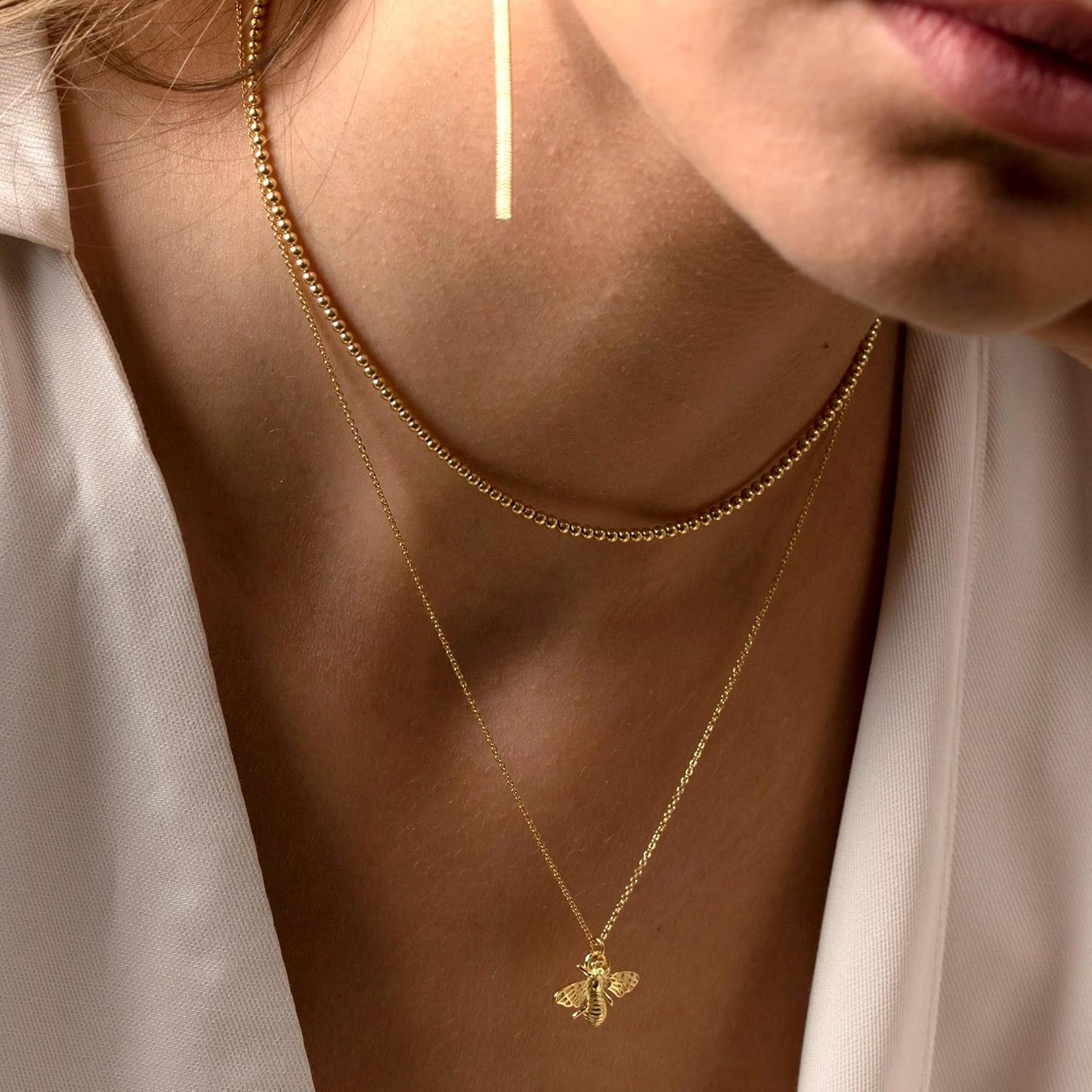 Dainty Heart Choker Necklace: 14K Gold/Silver Placed Adjustable Bee Circle Pendant for Women