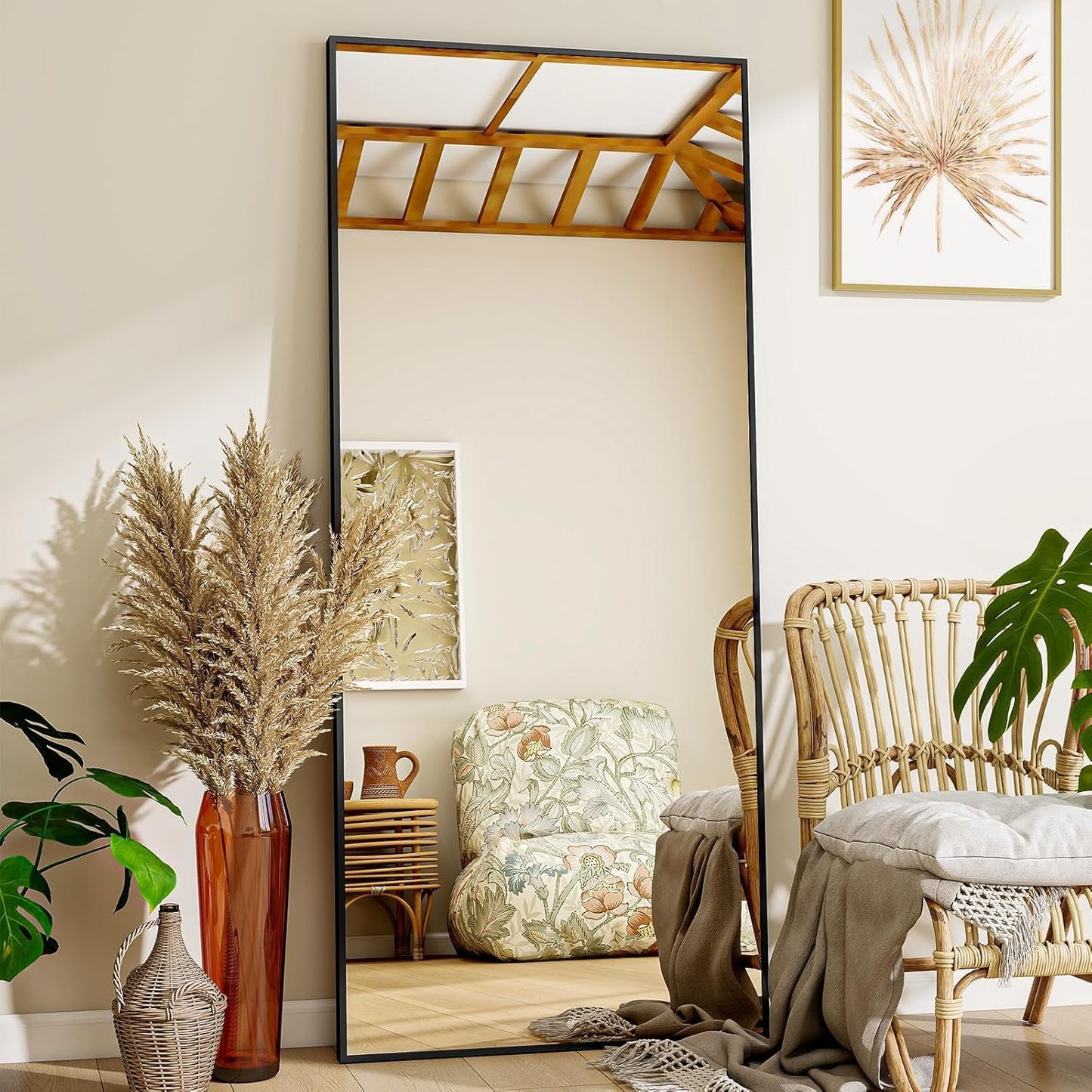 Mirror Full Length - 21" x 57" Floor Mirror with Stand, Aluminum Alloy Frame Full Body Mirror