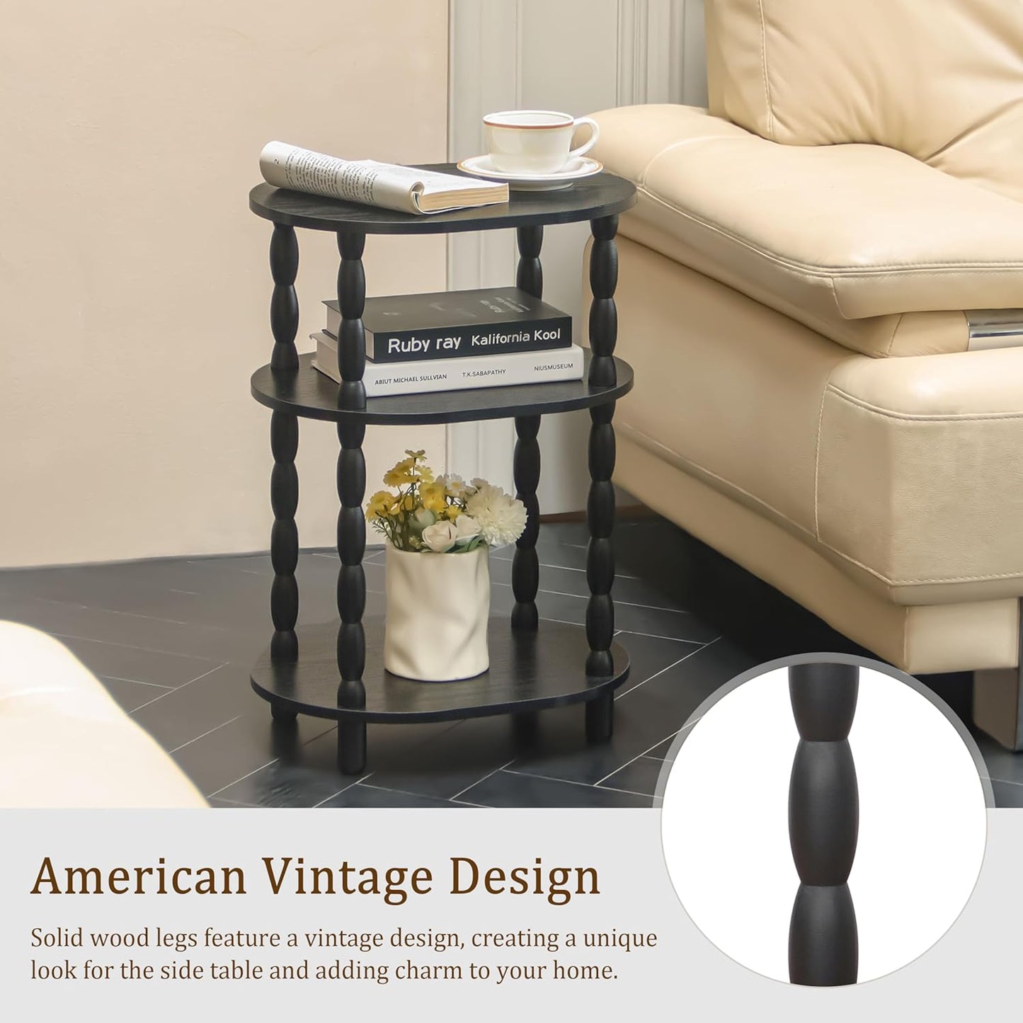3-Tier Small Oval End Table, Modern Night Stand Wood Accent Table for Living Room