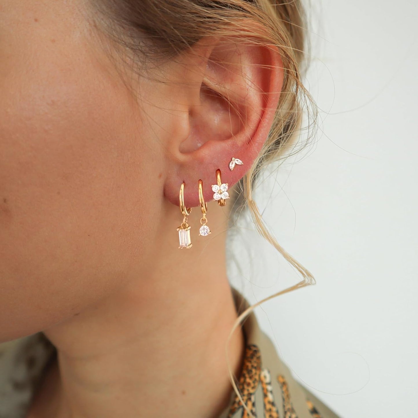 Gold Earrings for Women, 14k Gold Plated Dangle Huggie Earrings for Women Trendy Dainty Gold Hoop Earring Stacks