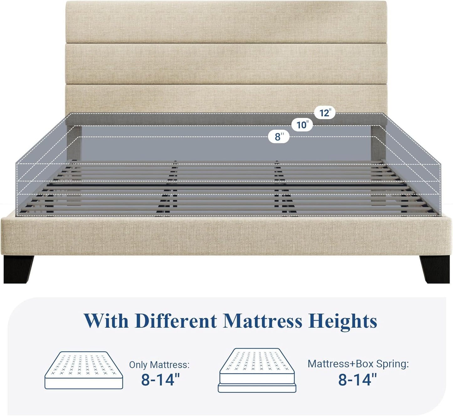 King Size, Platform Bed Frame with Fabric Upholstered and Wooden Slats Support, /No Box Spring Needed